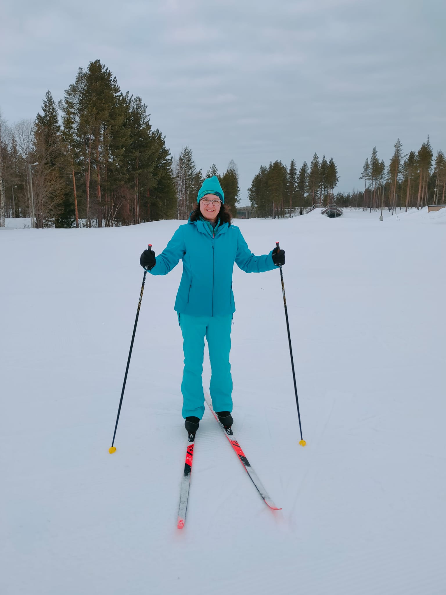 la mia prima lezione di sci di fondo a Vuokatti, Finlandia