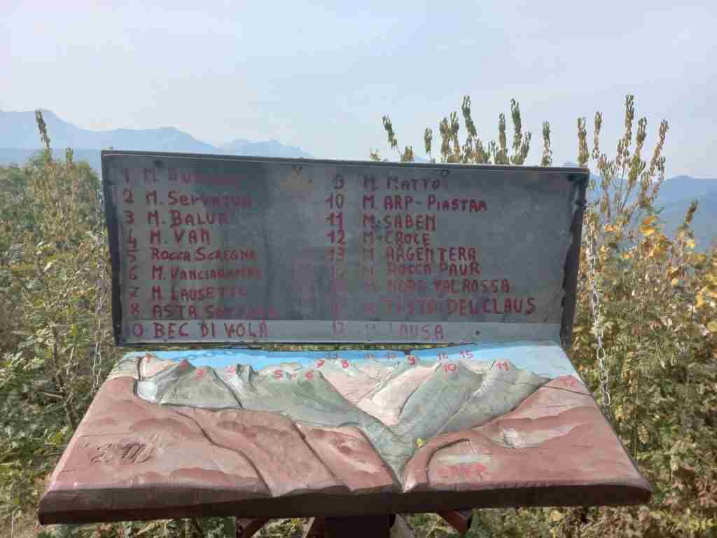 monte Cuccetto: artigianale tabella esplicativa delle montagne circostanti